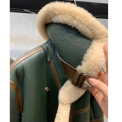 Green Stitching Big Lapel Motorcycle Suit