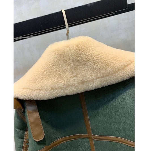 Green Stitching Big Lapel Motorcycle Suit