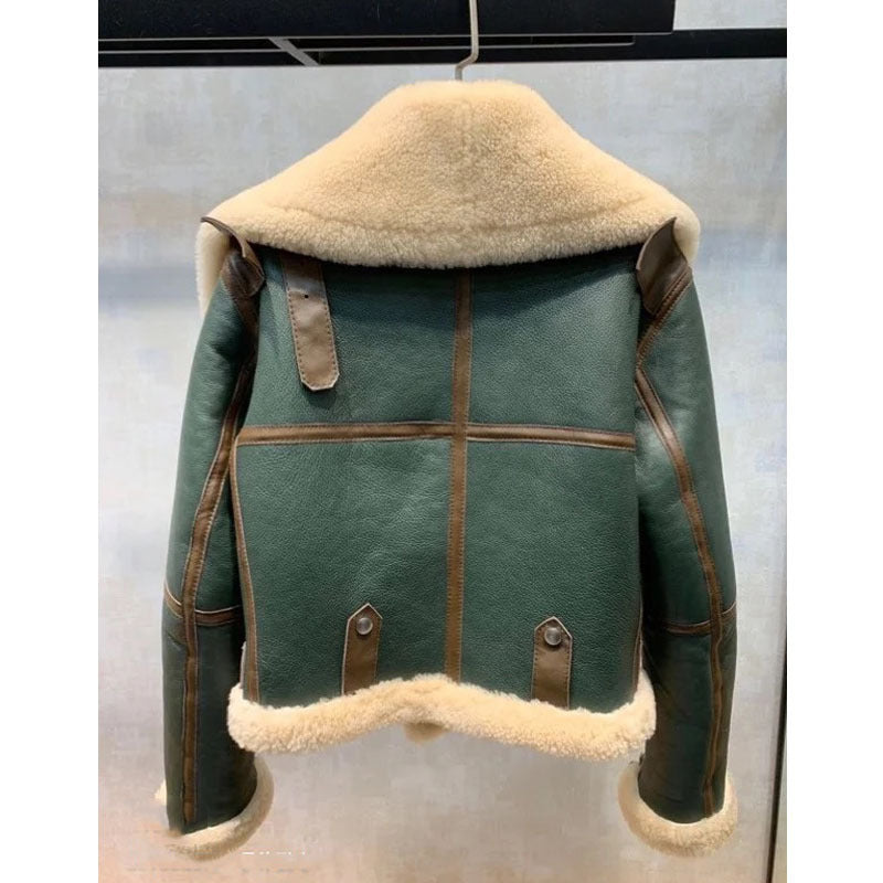 Green Stitching Big Lapel Motorcycle Suit