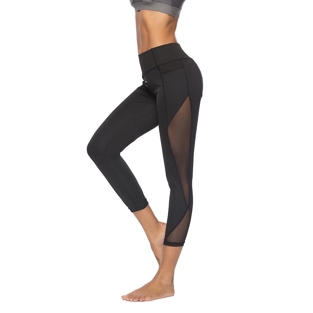 High Waist Side Mesh Women Yoga Fitness Leggings Nine