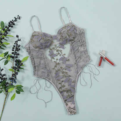 Autumn Lace Embroidery Sexy Body Shaping Bodysuit
