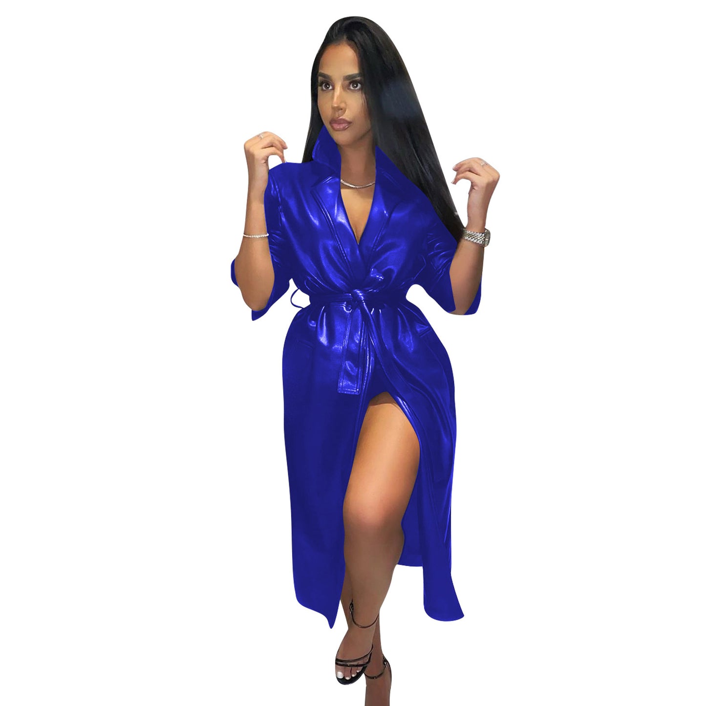 Pure Color Pu Leather Lapel Windbreaker Jacket