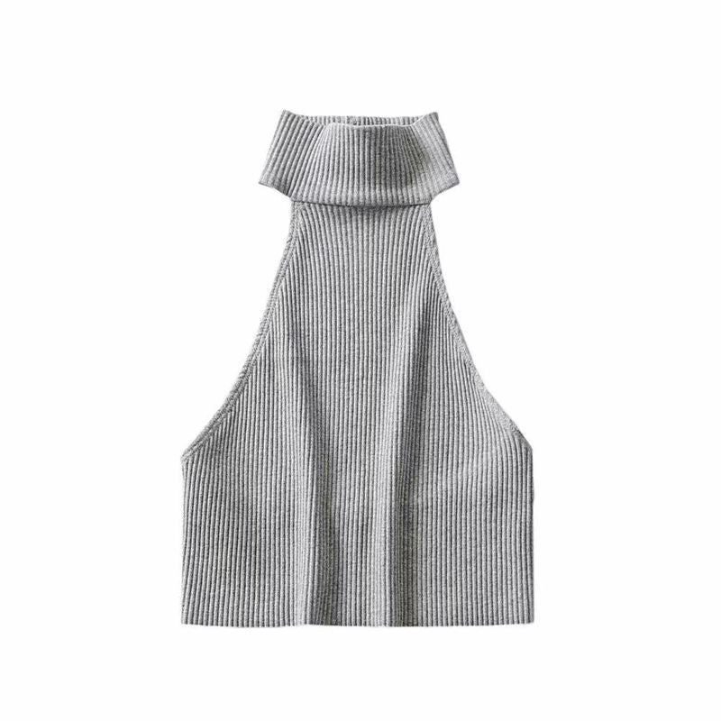 Pullover Halterneck Round Neck Solid Color Knitted Vest