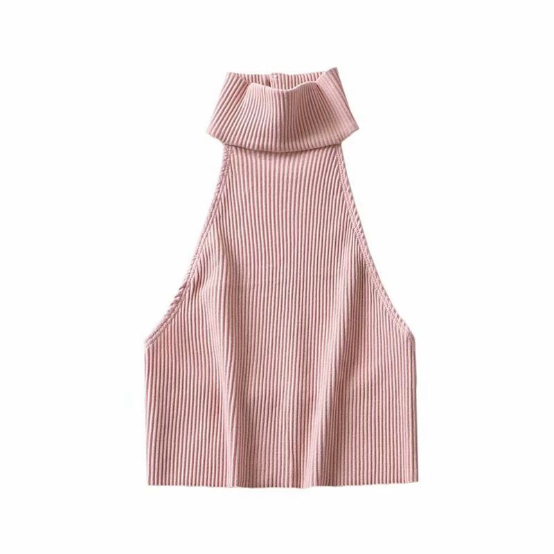 Pullover Halterneck Round Neck Solid Color Knitted Vest