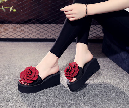 New Style Slippers Female Summer Big Flower Sandals And Slippers One-Word Slippers