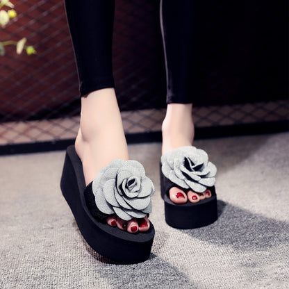New Style Slippers Female Summer Big Flower Sandals And Slippers One-Word Slippers