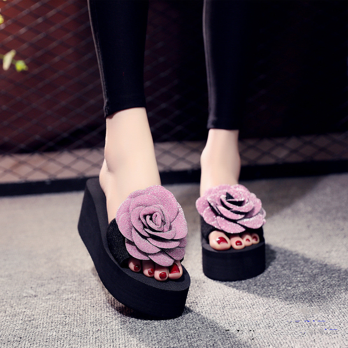 New Style Slippers Female Summer Big Flower Sandals And Slippers One-Word Slippers