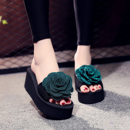 New Style Slippers Female Summer Big Flower Sandals And Slippers One-Word Slippers
