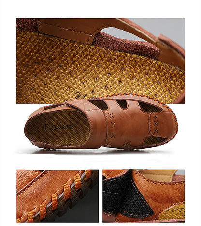 New Style Men's Shoes Summer Sandals Baotou Driving Leather Shoes Men's Slippers Casual Hollowed Out Tendon Bottom Dual-Use