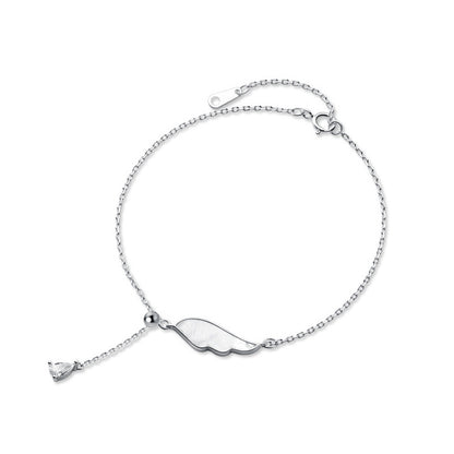 Modian Light Beads White Shell Wings Tassel Water Drop Shape 925 Sterling Silver Link Chain Bracelet for Women Girl Fine Jewelry