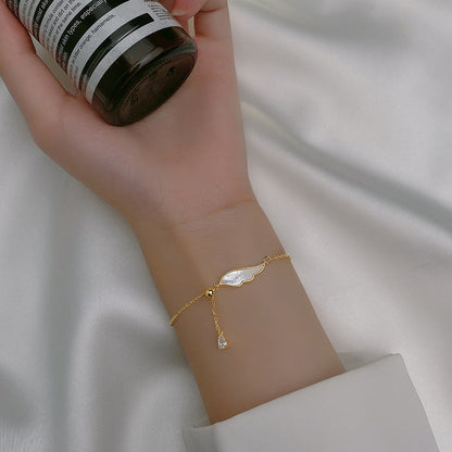 Modian Light Beads White Shell Wings Tassel Water Drop Shape 925 Sterling Silver Link Chain Bracelet for Women Girl Fine Jewelry