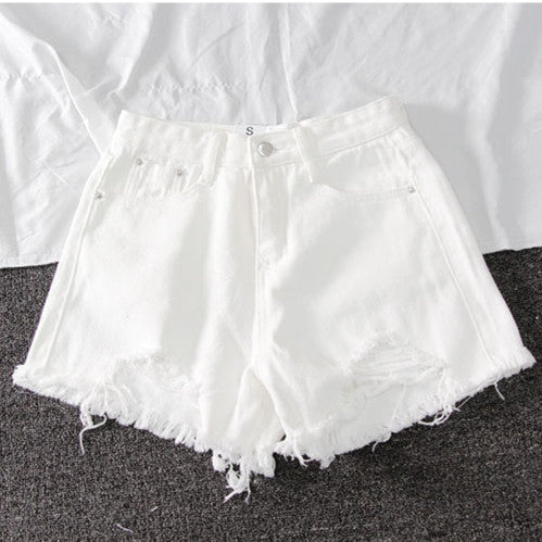 Summer New Denim High Waist Korean Shorts Women Loose Holes Chic Tassel A Word Wide Leg Hot Pants Trend