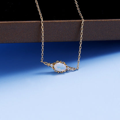 Sterling Silver Gold-plated Openwork Pattern Opal Necklace Women Classic Style Light Luxury Jewelry
