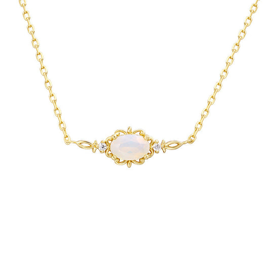 Sterling Silver Gold-plated Openwork Pattern Opal Necklace Women Classic Style Light Luxury Jewelry