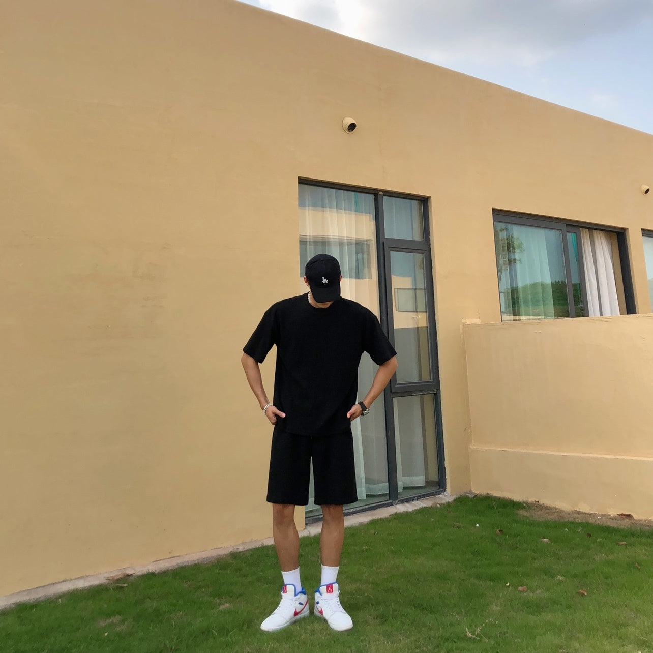 Bare Arms Summer New Loose Cotton Sports Casual Suit Waffle Short Sleeve T-shirt Quarter Shorts For Men