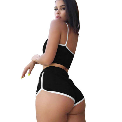 Sexy Two-Piece Suspender High-Waist Shorts Set, Drawstring Shorts Set Women