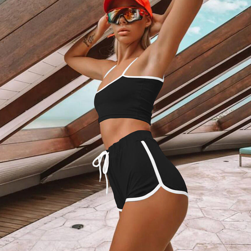 Sexy Two-Piece Suspender High-Waist Shorts Set, Drawstring Shorts Set Women