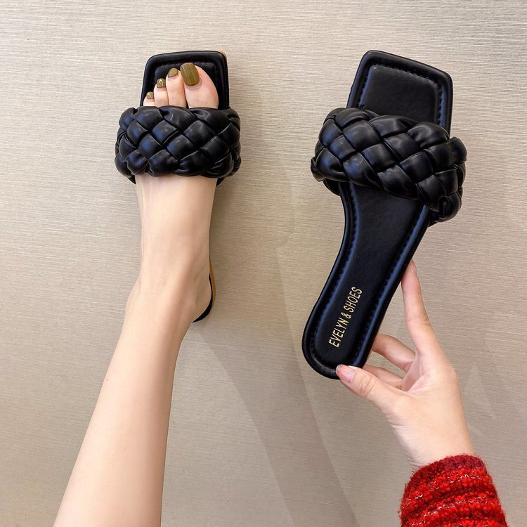 Woven Sandals And Slippers New Summer Outer Wear Flat-Bottomed Candy Color Slippers Women