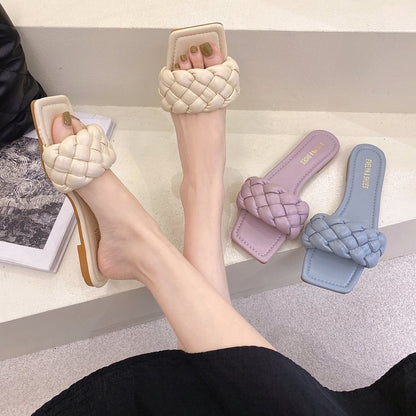 Woven Sandals And Slippers New Summer Outer Wear Flat-Bottomed Candy Color Slippers Women