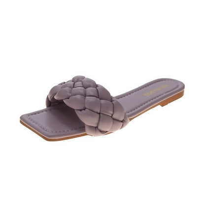 Woven Sandals And Slippers New Summer Outer Wear Flat-Bottomed Candy Color Slippers Women