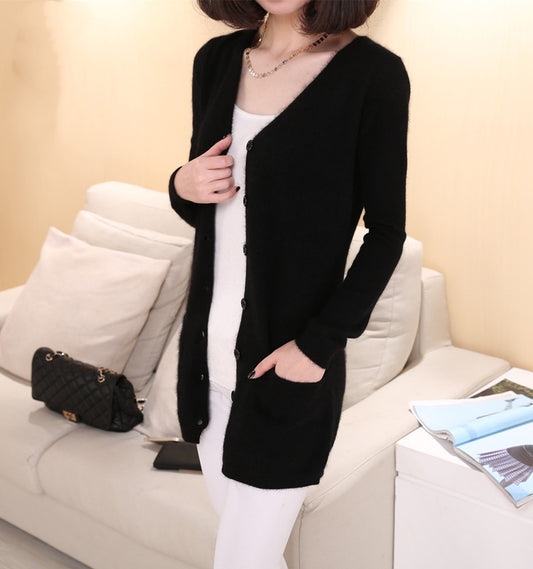 V-neck Loose Women's Wool Cardigan