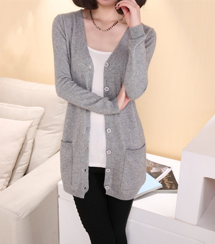 V-neck Loose Women's Wool Cardigan