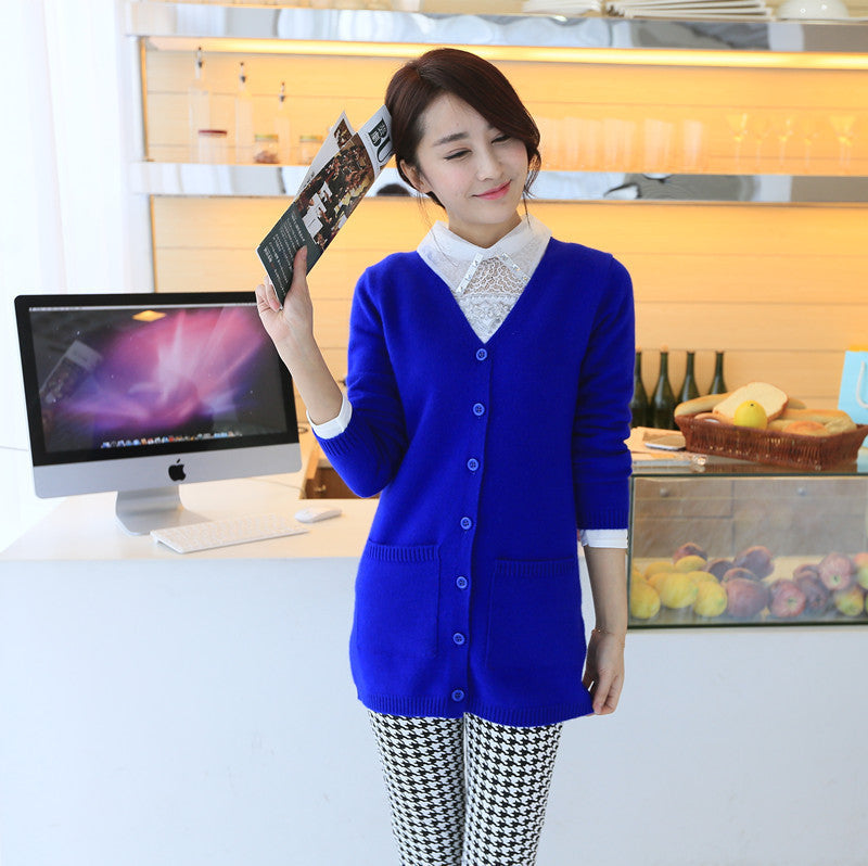 V-neck Loose Women's Wool Cardigan