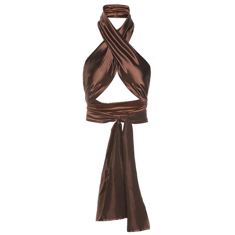 Women'S Design Sense Sexy Strappy Hanging Neck Halter Fashion Slim T-Shirt Women