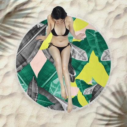 Microfiber Round Fringed Beach Towel Shawl