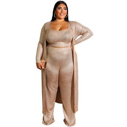 Bronzing vest wide-leg pants long coat