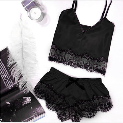 Split Pajama Set With Lace Trim