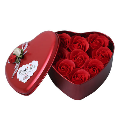 Rose Soap Flower Heart-shaped Tin Box Gift