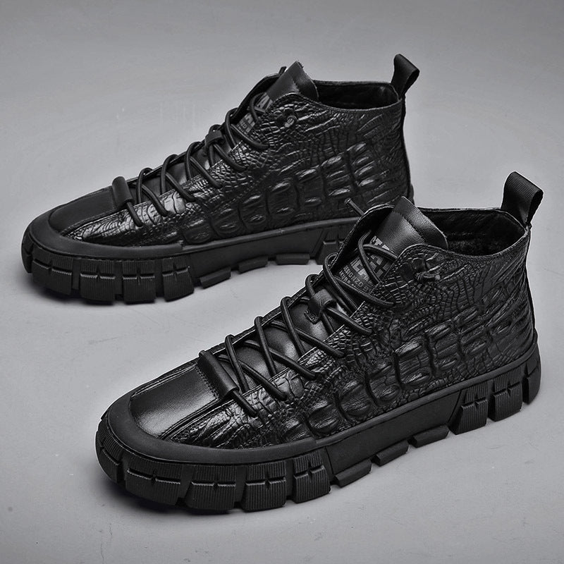 Plus Velvet Thick Warm High-top Cotton Shoes Men's Leather Martin