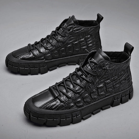 Plus Velvet Thick Warm High-top Cotton Shoes Men's Leather Martin