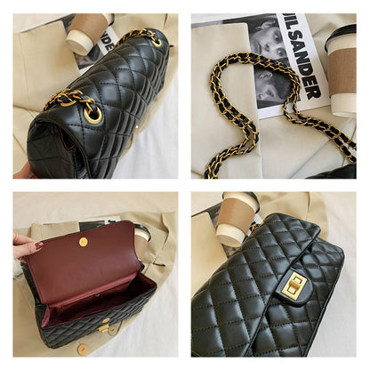 New Luxury Diamond Lattice Shoulder Women Bag Elegant Black