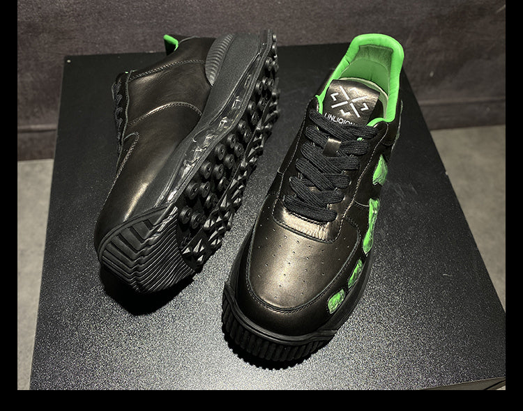 Men's Leather Breathable Casual White Platform Shoes