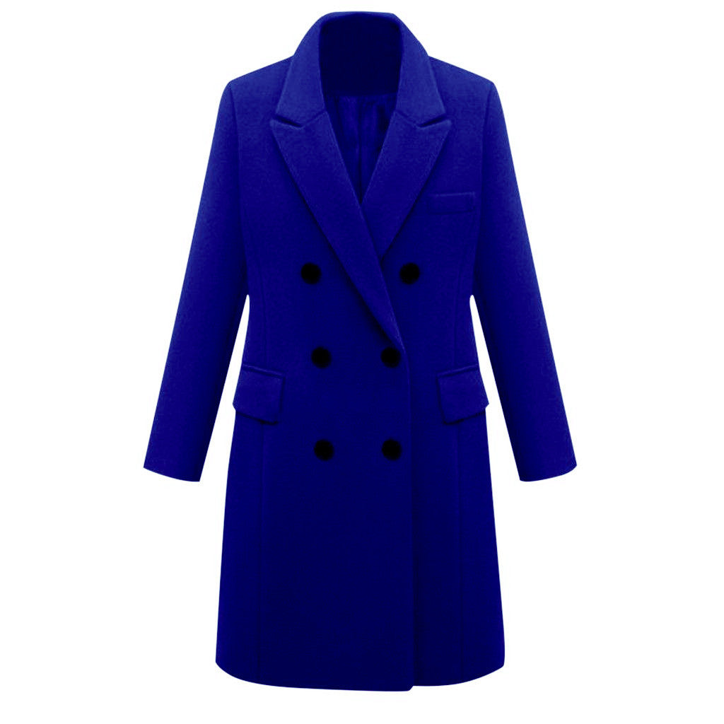 Medium length large woolen overcoat for women
