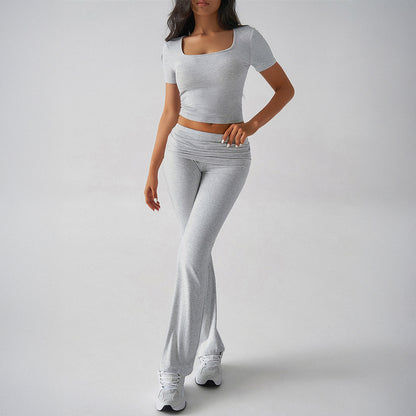 Sports Navel T-shirt Long Pants Suit Women's Clothing