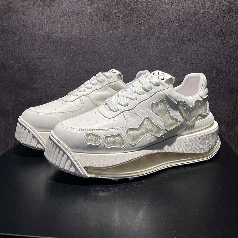 Men's Leather Breathable Casual White Platform Shoes