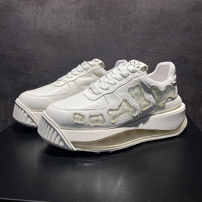 Men's Leather Breathable Casual White Platform Shoes