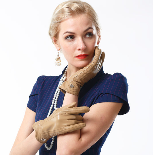 Women's Fashion Winter Warm Gloves Real Lamb Leather Handmade Curve Sheepskin Gloves