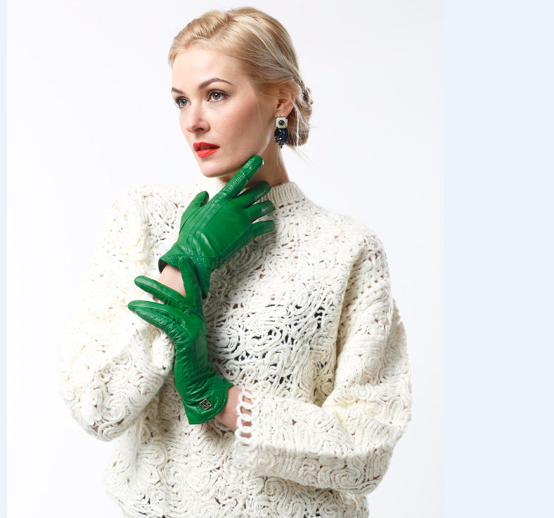 Women's Fashion Winter Warm Gloves Real Lamb Leather Handmade Curve Sheepskin Gloves