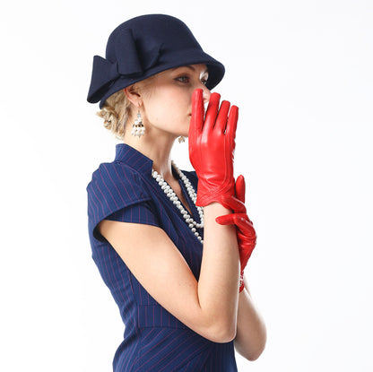 Women's Fashion Winter Warm Gloves Real Lamb Leather Handmade Curve Sheepskin Gloves