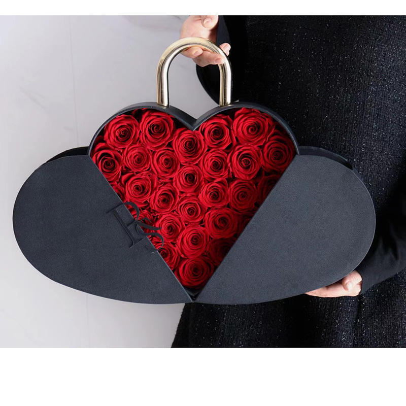 Flower Color Material Valentine's Day Lock Cylinder Gift Box Flower Love Box Heart-shaped Metal Portable
