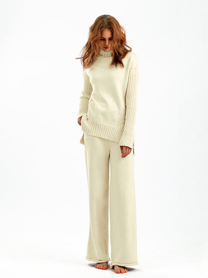 New Fashionable Stylish Sweater Suit Drape Knit Wide Leg Pants Two-piece Set For Women