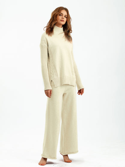 New Fashionable Stylish Sweater Suit Drape Knit Wide Leg Pants Two-piece Set For Women