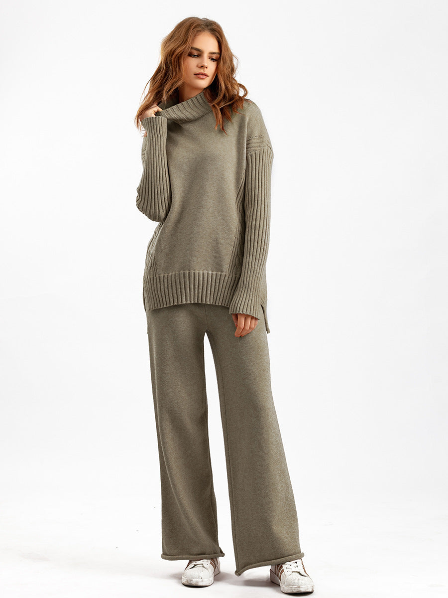 New Fashionable Stylish Sweater Suit Drape Knit Wide Leg Pants Two-piece Set For Women