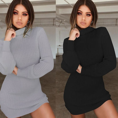 Long sleeve ribbed solid color casual dress