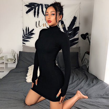 Half-high collar long sleeve dress