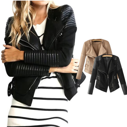 Spliced Faux Leather Suede Jacket Women Black Moto Coat Punk Camel Suede jaquetas couro Casaco chaquetas PU Slim Jacket